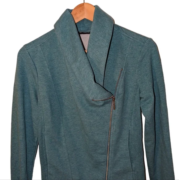 H By Halston French Terry Moto Flyaway Fitted Ribbed Asymmetrical Jacket 0 - Picture 2 of 8